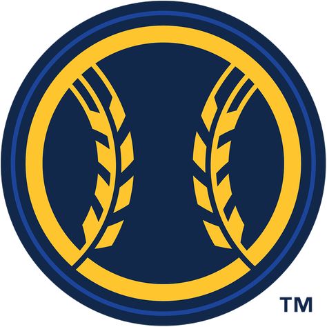 Milwaukee Brewers Alternate Logo (2020-Pres) - A navy blue baseball with yellow wheat in place of the stitching SportsLogos.Net Football Logo Design, Milwaukee Brewers Baseball, Baseball Teams Logo, Sports Logo Inspiration, Photoshop Tutorial Typography, Team Logo Design, Car Sticker Design, Mlb Logos, Sigil Magic