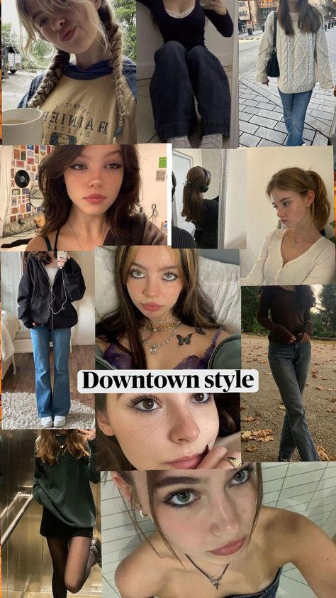 Downtown style(hairstyle, makeup, outfits) Downtown Lifestyle, Downtown Style, Downtown Core, Everyday Makeup Tutorials, Style Hairstyle, 90s Hairstyles, Hair Stylies, Downtown Girl, Future Lifestyle