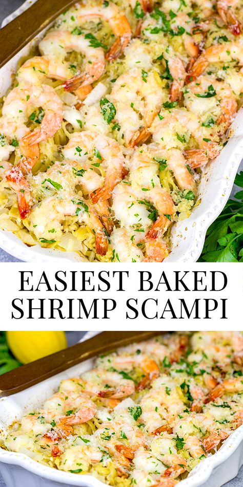 Easy Baked Shrimp, Baked Shrimp Recipes, Seafood Dish Recipes, Seafood Meals, Baked Shrimp Scampi, Hp Sauce, Shrimp Scampi Recipe, Seafood Entrees, Shrimp Dinner