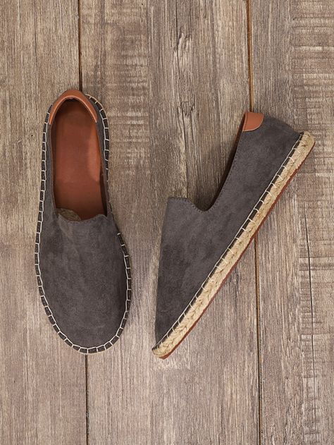 Grey  Collar   Plain Espadrilles Embellished   Men Shoes Espadrilles Outfit Men, Europe Shoes, Shoes Types, Espadrilles Outfit, 1940s Mens Fashion, Toms Shoes Outfits, Espadrilles Men, Grey Plain, Mens Summer Shoes