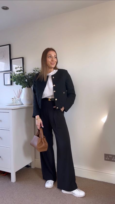 Zara Tweed Jacket Outfit, Black Chanel Jacket Outfit, Cropped Tweed Jacket Outfit, Tweet Jacket Outfit, Chanel Blazer Outfit, Black Tweed Jacket Outfit, Zara Outfit 2024, Zara Blazer Outfit, Boucle Jacket Outfit