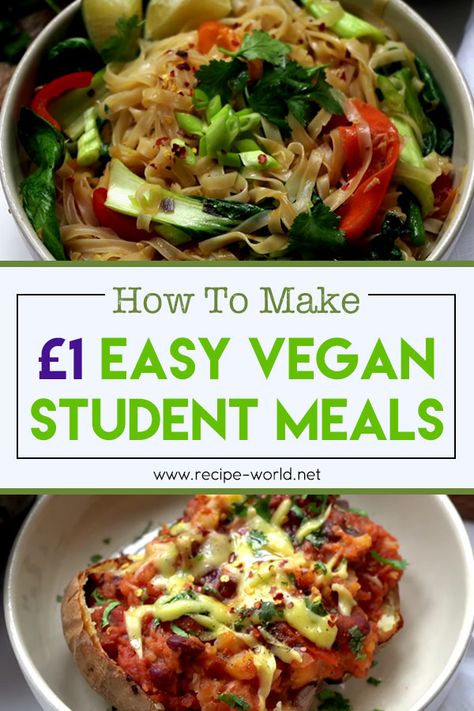 Vegan Student Meals, Student Meals, Vegetarian Recepies, Quick Cheap Meals, Cheap Vegan Meals, Dorm Food, Cheap Vegan, Vegan Fast Food, Student Recipes