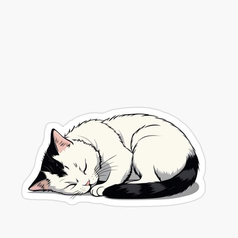 Get my art printed on awesome products. Support me at Redbubble #RBandME: https://www.redbubble.com/i/sticker/white-cat-nap-by-Catophile/156273961.EJUG5?asc=u Cat Aesthetic Sticker, Cat Drawing Sticker, White Cat Sticker, Vintage Cat Stickers, Calico Cat Sticker, Kitten Stickers, Sketches Simple, Cat Sketch, Coloring Stickers