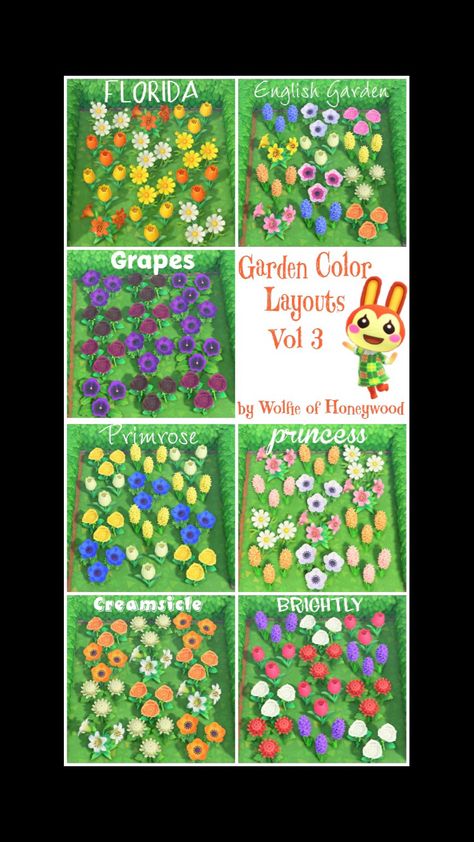 Acnh Flower Color Combinations, Animal Crossing Flower Combinations, Acnh Flower Combinations, Acnh Sets, Flower Color Schemes, Acnh Flowers, Acnh Garden, Acnh Tips, Ac Ideas