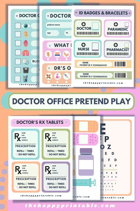 Step into the world of the doctor’s office pretend play with this fun set of printable resources designed to inspire imaginative play like never before! Pretend Play Doctor Free Printables, Doctor Office Pretend Play, Doctor Role Play Free Printable, Pretend Play Doctors Office, Preschool Doctor Theme, Free Printable Dramatic Play, Dramatic Play Doctors Office, Free Dramatic Play Printables, Doctors Office Dramatic Play