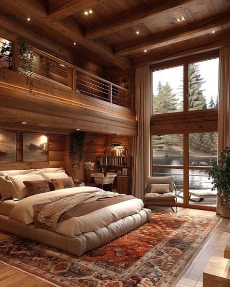 Log Houses Huge Log Cabin Homes, Log Home Plans Open Floor, Log Cabin Homes Interior Bedroom, Modern Log Home Interiors, Log House Interior, Autumn Bloxburg, Log Cabin Loft, Log Cabin Bedroom, Modern Log House