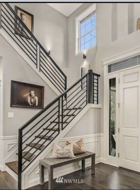 Black And White Stairs, Indoor Stairs, Austin House, Staircase Interior Design, Staircase Wall Decor, White Stairs, Staircase Railing, Staircase Railing Design, Stairs Design Interior