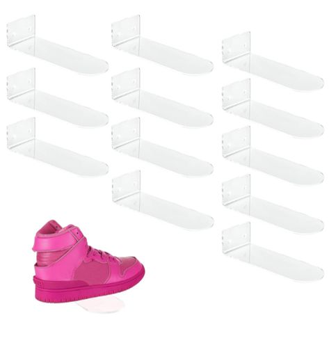 ❤Make shoes become wall art with IEEK clear levitating floating shoe shelves. Keep your unique shoes neatly organized on the sneaker shelves.Display Your Favorite Shoes in a visible and accessible way,Your Friends Will Be Fascinated With Your New Sneaker Collection Setup. ❤Each Invisible shoes shelf organizer can hold 1 pair of shoes. The platform itself measures 8 X 3 X 2 Inches. Suitable for most regular size shoes (6-13) ❤Made from high quality acrylic and its edges and corners are smooth an Floating Shoe Shelves, Invisible Shoes, Floating Shoe Display, Sneaker Shelves, Acrylic Floating Shelves, Shoes Shelf, Wall Shoe Rack, Shelves Display, Hanging Shoe Organizer