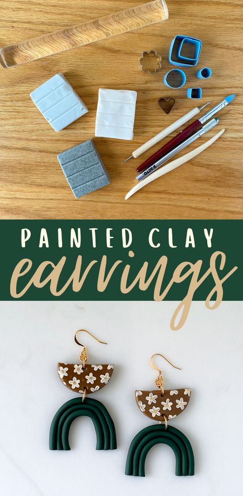 Paint For Polymer Clay, Oven Bake Earrings, Paint On Clay Earrings, Painted Clay Earrings Diy, Homemade Clay Earrings Diy, Baking Clay Earrings, Polymer Clay Painted Earrings, Baking Polymer Clay Earrings, Painting On Clay Earrings