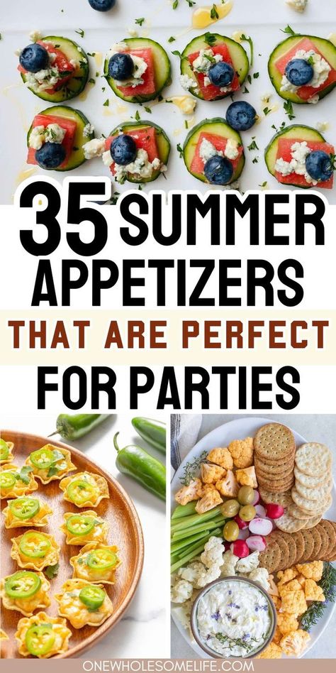 Collage of summer appetizer recipes. Summer Appetizers For Party, Tropical Appetizers, Summer Finger Foods, Summer Appetizer Recipes, Summer Appetizers, Cold Finger Foods, Summer Appetizers Easy, Summer Food Party, Fresh Summer Salad