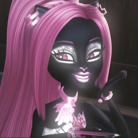 Hair, Black, Pink, Catty Noir Pfp, Catty Noir, Monster High, Pink Hair, Cell Phone