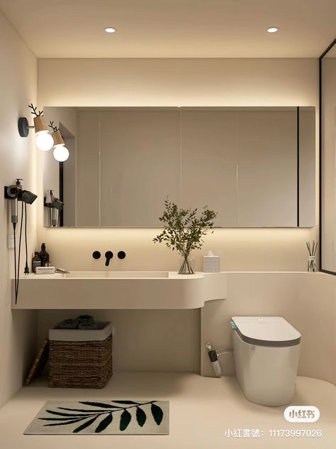 White Minimal Bathroom, Minimalist Restroom, Minimalistic Toilet, Minimalist Toilet, Bathroom Tile Design Ideas, Minimalistic Bathroom, Minimalist Toilets, Bathroom Feature Wall, Bathroom Lighting Ideas