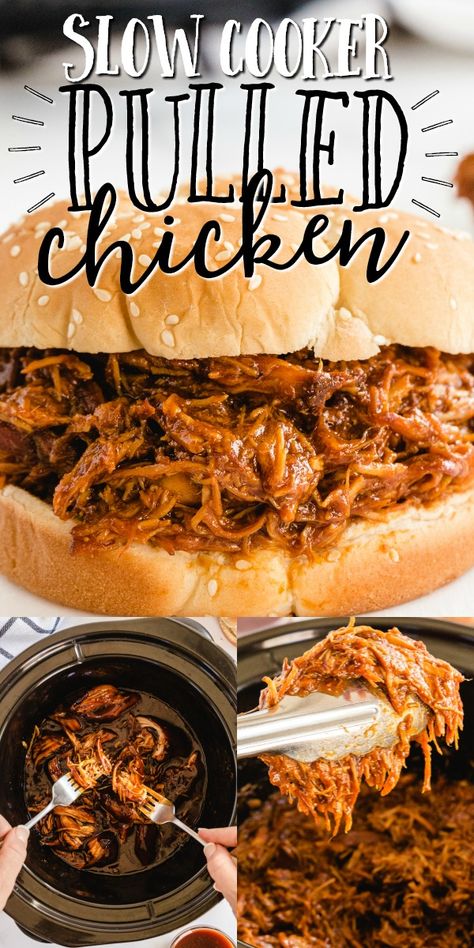 Pulled Chicken Crock Pot Recipes, Slow Cooker Pulled Chicken, Bbq Pulled Chicken Recipes, Pulled Chicken Recipe, Pulled Chicken Recipes, Chicken Cooker, Pulled Chicken Sandwiches, Bbq Chicken Sandwich, Slow Cooker Bbq