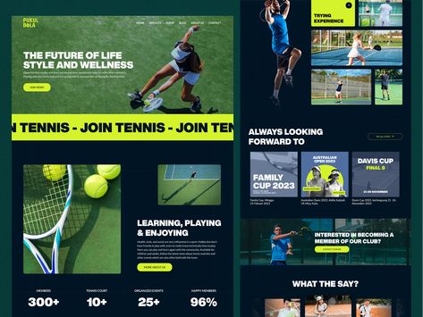 Tennis Club🎾 - Website by d.hiatus for Solvi Agency on Dribbble Sport Website Design Inspiration, Tennis Website Design, Sport Website Design, Sports Website Design, Cricket Website, Landing Ideas, Soft Tennis, Tennis Photography, Tennis Design