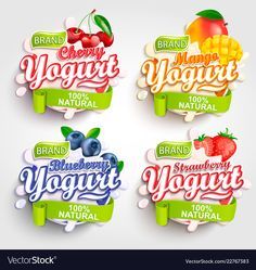 Food Label Sticker, Packaging Advertising, Yogurt Packaging, Moon Board, Blueberry Yogurt, Cherry Strawberry, Fruit Packaging, Jar Packaging, Juice Packaging