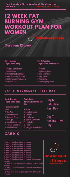 This 12 week fat loss gym workout plan for women is designed specifically for fat burning and to build your desired beach body. Abs are done twice a week. There is no need to train abs every single day as… Fat Loss Gym Workout, Gym Workout Plan, Workout Morning, Fitness Studio Training, Simple Workout, Gym Workout Plan For Women, Work Out Routines Gym, Gym Antrenmanları, Fitness Routines