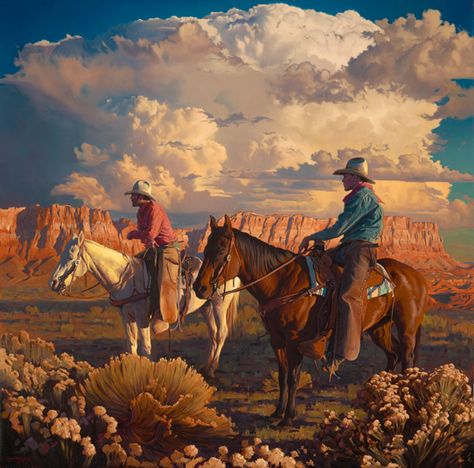 Mark Maggiori, Father & Son, oil, 36 x 36. Mark Maggiori, Western Art Paintings, Cowboy Painting, Western Horseman, Western Artwork, Signs Decor, John William Waterhouse, Western Paintings, West Art