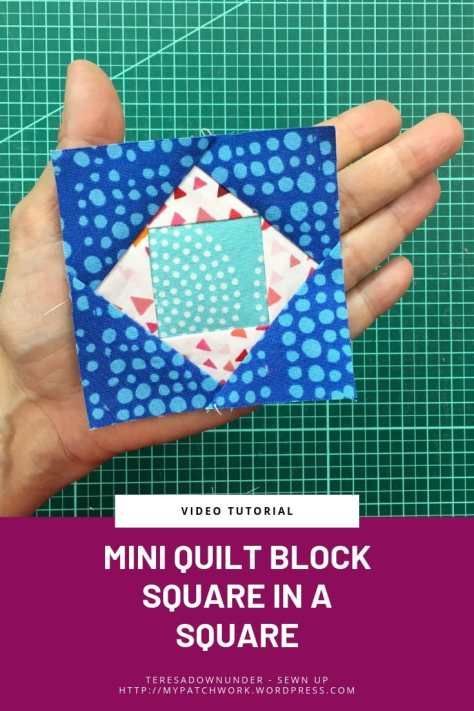 Mini Square in a square quilt block – Tiny quilt QAL | Sewn up, TeresaDownUnder | Bloglovin’ Foundation Piecing Patterns Free, Square In A Square Quilt Block Tutorials, Square In A Square Quilt Block, Square In A Square Quilt, Quilt Guild Programs, Bags Stitching, Economy Block, Quilt Gifts, Quilted Cushion