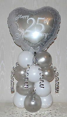 BALLOON ON A BASE DISPLAY. MAKES A GREAT TABLE CENTERPIECE. 1 INSTRUCTION SHEET. ALL YOU NEED TO MAKE THIS DISPLAY. A LENGTH OF WHITE TYING RIBBON. 25th Anniversary Party Ideas Silver, 25 Th Anniversary Decoration Ideas, Silver Wedding Anniversary Decorations, 25th Wedding Anniversary Decorations, 25th Wedding Anniversary Wishes, Silver Anniversary Party, 25th Anniversary Decorations, 25th Wedding Anniversary Cakes, 25th Wedding Anniversary Party