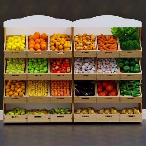 Fruit Store Design, Fruit Shelf, Supermarket Design Interior, Juice Bar Design, Fruit And Veg Shop, Store Shelves Design, Food Shelf, Produce Displays, Vegetable Shop