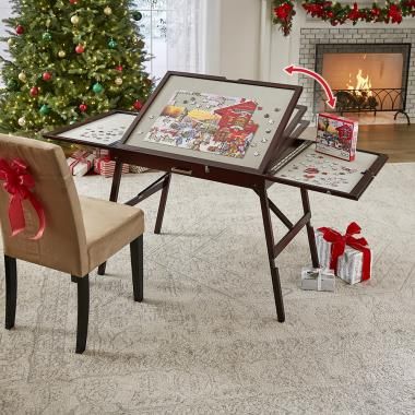 Puzzles - Hammacher Schlemmer Jigsaw Puzzle Table Walmart, Puzzle Table, Hammacher Schlemmer, Drafting Desk, Solid Wood, Desk, Wood, Furniture, Home Decor