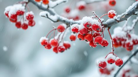 Snowy Berry Branch: Vivid red berries covered in a delicate blanket of snow gently fall in a peaceful winter scene. #winter #berries #snow #red #branch #nature #cold #tranquil #aiart #aiphoto #stockcake https://ayr.app/l/Ts4G Notion Pics, Watercolor Snow, Guelder Rose, Berry Branch, Winter Berries, Christmas Apps, Art Prompts, Red Fruit, Winter Scene