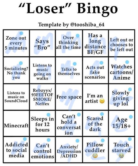 Loser Bingo Template, Loser Bingo, Left Out, Bingo Template, Free Space, Bingo, Acting, Hold On