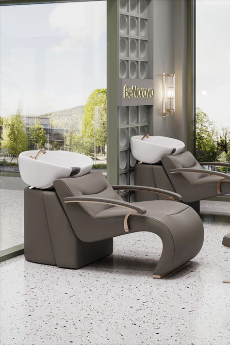 An essential part✨ of any salon or spa, @BeNoravo shampoo chairs keeps your clients relaxed and comfortable while you wash their hair. ❤️  What is the color of this shampoo chairs?🤔Coffee Bean Color🌿, dear. Hope you have a nice weekend. Salon Backwash, Luxury Spa Design, Salon Sink, Stylist Aesthetic, Shampoo Bowls Salon, Hair Salon Chairs, Head Spa, Spa Lighting, Fendi Casa