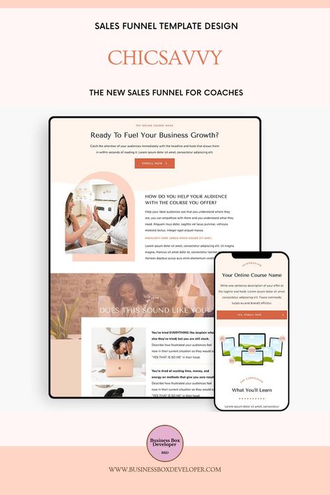 sales funnel for coaches- sales funnel template design kit Sales Page Design, Sales Funnel Design, Salon Business Plan, Sales Funnel Template, Feminine Wordpress Theme, Health And Wellness Coach, Sales Funnel, Creative Business Owner, Blog Planner