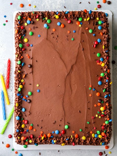 Two Layer Sheet Cake, Sheet Cakes Decorated, Cherry Chip Cake, Chocolate Sheet Cake Recipe, Birthday Sheet Cake, Sour Cream Chocolate Cake, Strawberry Layer Cakes, Slab Cake, Completely Delicious