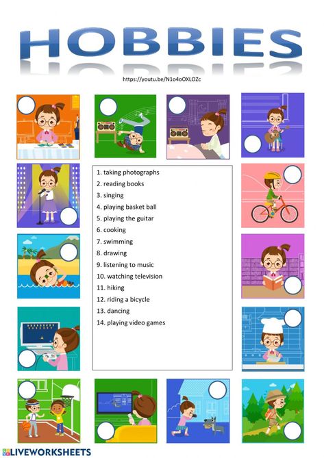 Hobbies interactive and downloadable worksheet. You can do the exercises online or download the worksheet as pdf. English Games For Kids, Teach English To Kids, Esl English, Free Time Activities, Vocabulary Exercises, Hobbies For Kids, Learning English For Kids, English Games, Teach English