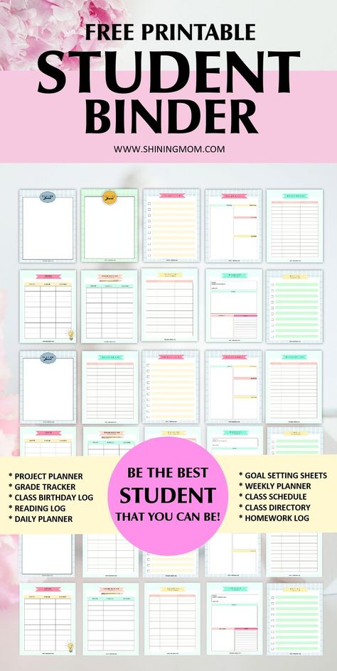 free printable student binder How To Organize Planner College Students, Organisation, Day Planner Ideas For Students, High School Planner Student, Free Student Planner Templates, Student Agenda Printable Free, Student Calendar Printables, Student Assignment Planner Printable, School Planner Templates Free Printables