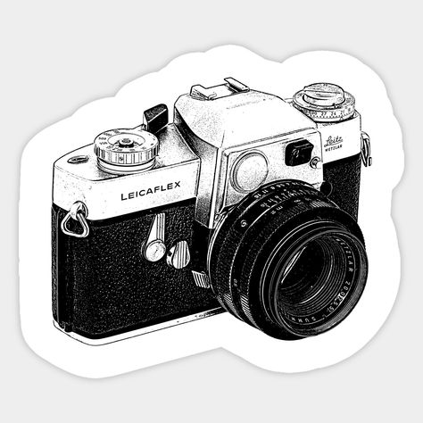 Illustration bçack and white. Leicaflex was the first series of 35 mm format Single-lens reflex (Slr) cameras manufactured by Leitz Camera. (WiKi) -- Choose from our vast selection of stickers to match with your favorite design to make the perfect customized sticker/decal. Perfect to put on water bottles, laptops, hard hats, and car windows. Everything from favorite TV show stickers to funny stickers. For men, women, boys, and girls. Cute Camera Stickers, Cute Vintage Stickers, Camera Stickers Aesthetic, Camera Stickers Printable, Old Stickers Vintage, Laptop Stickers Collage, Photographer Stickers, Designer Stickers, Photography Stickers