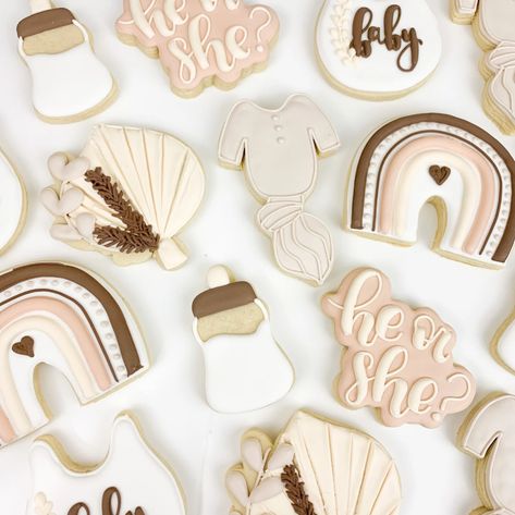 Boho Gender Reveal Cookies, Neutral Cookies, Boho Gender Reveal Party, Baby Shower Cookies Neutral, Cookies Gender Reveal, Boho Gender Reveal, Neutral Gender Reveal, Baby Shower Desserts Boy, Pink Brunette