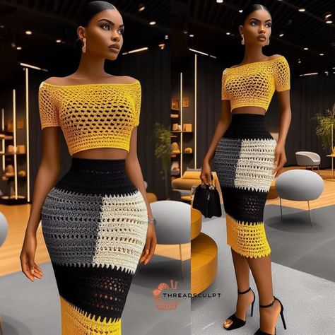 Crochet Two Piece Outfit, Crochet Two Piece, Crochet Top Dress, Lehenga Blouse Designs, Cotton Outfit, Corset Pattern, Crochet Tops Free Patterns, African Fashion Modern, Crochet Fashion Patterns