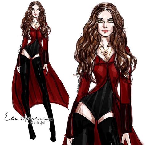 Elisketches Marvel Avengers Scarlet Witch Mideval Dress, Scarlet Witch Comic, Scarlet Witch Cosplay, Marvel Avengers Comics, Witch Drawing, Avengers Outfits, Avengers Team, Witch Cosplay, Avengers Imagines