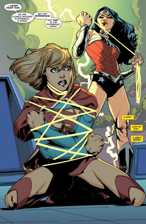 Supergirl defeated and bound by Wonder Woman Dc Batgirl, Comics Quote, Superman Wonder Woman, Dc Heroes, Comic Book Characters, Dc Superheroes, Superhero Comic, Comic Heroes, Marvel Dc Comics