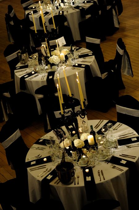 Reflecting the timeless taste of this couple, our experienced planners went all-out to achieve a show-stopping theme... Read the blog of their fab day: http://thebowdonrooms.co.uk/kilts-candelabras-a-black-tie-affair/ Black And Silver Gala Decor, Suit And Tie Party Theme, 007 Party Theme Decor, Black Tie Ball Decorations, Black And White Affair Party Decor, Black Tie Masquerade, Black Tie Prom Theme, Black Tie Ball, Charity Event Aesthetic