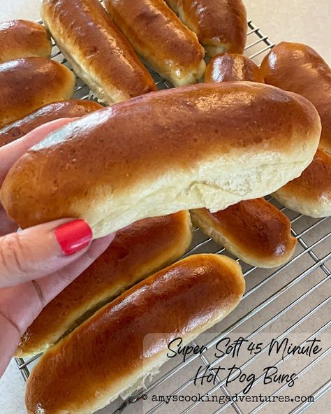 Super Soft 45 Minute Hot Dog Buns Diy Hot Dog Buns, Easy Hot Dog Bun Recipe, Quick Hot Dog Buns, Hot Dog Buns Homemade, Homemade Hotdogs Buns, Hot Dog Rolls Recipe, Easy Hot Dog Buns, Soft Hot Dog Buns, Hot Dog Bun Recipe