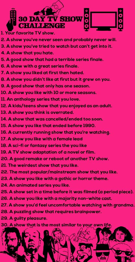 30 day TV show Challenge for Instagram stories. #instagram #challenge 2023 Movie Challenge, Movie Challenge 30 Day, 30 Day Tv Show Challenge, 30 Day Edit Challenge, Movie Bracket Challenge, Movie Challenge List, 2024 Movie Challenge, Tv Show Challenge, 30 Day Movie Challenge