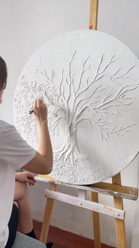 Картины на заказ on Reels | Nitecore · Heartbeat Spring Tree Craft, فن الرسم بالمسامير, Texture Painting Techniques, Sculpture Art Projects, Drywall Art, Plaster Crafts, Diy Abstract Canvas Art, Plaster Wall Art, Tree Craft