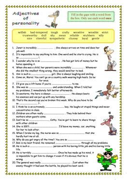 Character Traits Worksheet, Adjectives To Describe Personality, Adjectives Worksheet, Personality Adjectives, Character Trait Worksheets, Describing People, Character Worksheets, English Adjectives, Adjective Worksheet