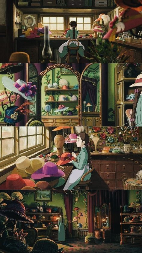 Howls Moving Castle Howl's Room, Howls Moving Castle Interior, Ghibli House Interior, Ghibli Room Aesthetic, Ghibli Interior, Howl's Moving Castle Movie, Ghibli Room, Anime Studio Ghibli, 하울의 움직이는 성