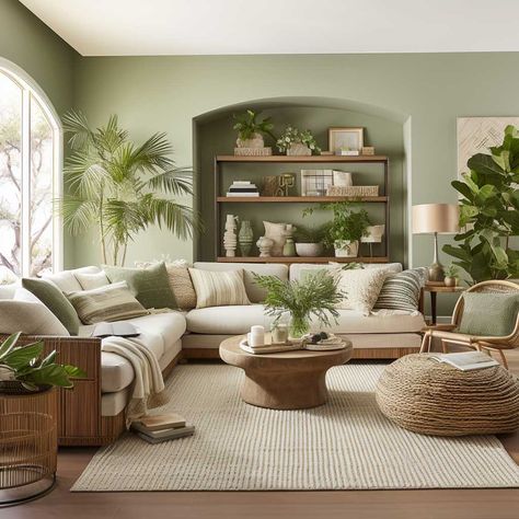 Modern Green Living Room, Living Room Design Green, Green Living Room Decor, Living Room Sofa Design, Living Room Green, Green Rooms, Boho Living Room, Living Room Inspo, A Living Room