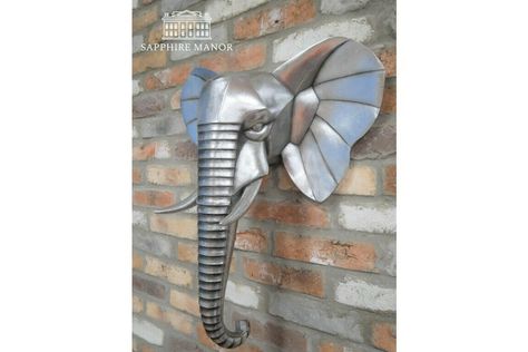 Geometric Elephant, Elephant Wall Art, Elephant Sculpture, Silver Elephant, Silver Elephants, Elephant Head, Quirky Design, Animal Lovers, Hanging Wall Art