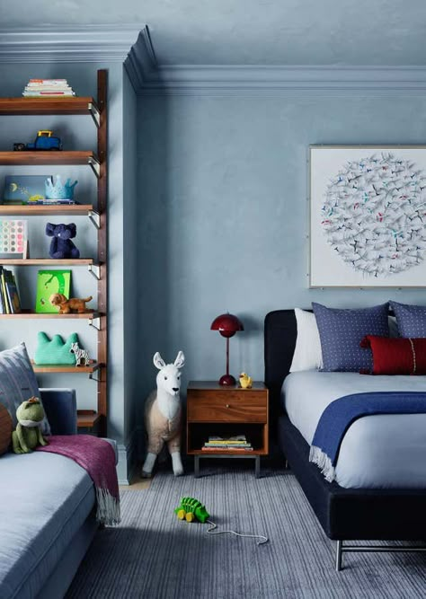 Old Greenwich by Chango | 1stDibs Toddler Boys Bedroom Ideas, Shared Kids Rooms, Young Mans Bedroom, Boy Room Inspiration, Chango & Co, Boys Shared Room, Blue Boys Bedroom, Boys Room Blue, Light Blue Bedroom