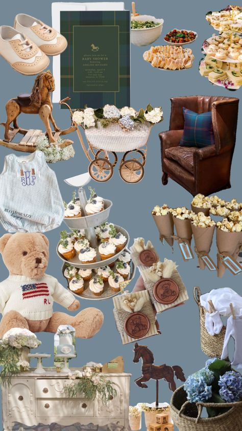 Old money baby shower theme Ralph Lauren Bear Baby Shower Theme, Polo Themed Baby Shower Ideas, Vintage Woodland Baby Shower Theme, Ralph Lauren Baby Nursery, Polo Bear Baby Shower Ideas, Polo Baby Shower Ideas Boys, Vintage Theme Baby Shower Ideas, Ralph Lauren Theme Party, Love Shack Baby Shower Theme