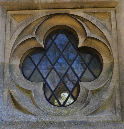 Assignment52-172013. Shape. One of the porch windows at Winwick church, the identical opposite you can see through this one. Diamond shapes of the pane and the quatrefoil window. I've decided that churches are good places for shapes! Window Shapes, Gothic Window, Castle Window, Window Architecture, Scottish Homes, Gothic Windows, Porch Windows, Window Drawing, Cathedral Architecture