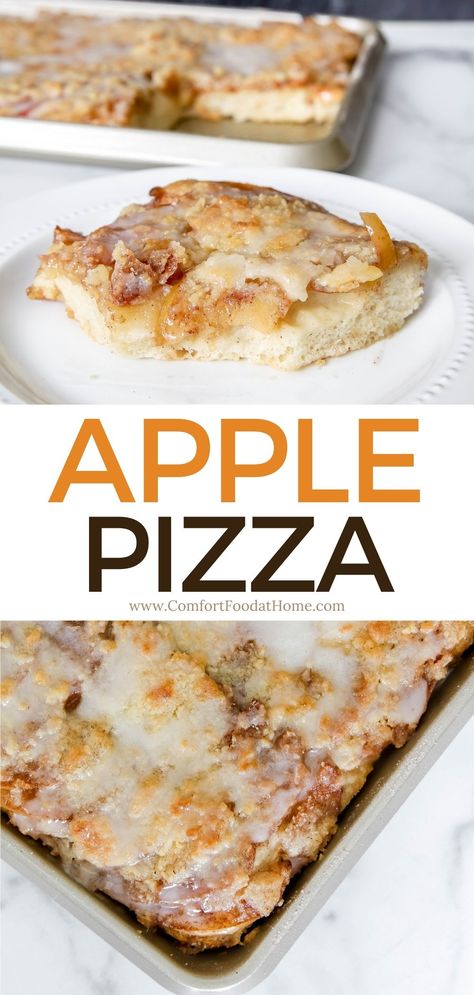 If you are looking for a delicious dessert recipe that has apples as the star ingredient, then this apple pizza might be just the recipe for you! A nontraditional spin on a classic apple pie, this pizza recipe is comforting and packed full of all of those warm flavors we all know and love. Apple Pizza Dessert Easy, Apple Pizza Dessert, Apple Pie Pizza, Apple Dessert Pizza, Comforting Breakfast, Apple Pizza, Classic Apple Pie, Crisp Apple, Food At Home