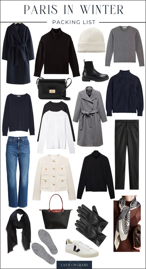 Paris Lookbook Winter, Paris Outfits Winter Casual, London Travel Winter Capsule Wardrobe, Italy Winter Packing List, Germany Winter Outfits Capsule Wardrobe, What To Pack For Paris In Winter, Winter Packing Capsule, Winter Outfits For Paris Travel Wardrobe, Winter Capsule Travel Wardrobe